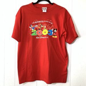 Vtg Walt Disney World Kids XL T Shirt 2003 Red Mickey Goofy Short Sleeves
